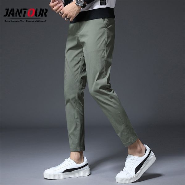 

spring summer ankle-length pants men casual slim fit fashion trousers male plus size 28- 36 38 cotton brand black 210715