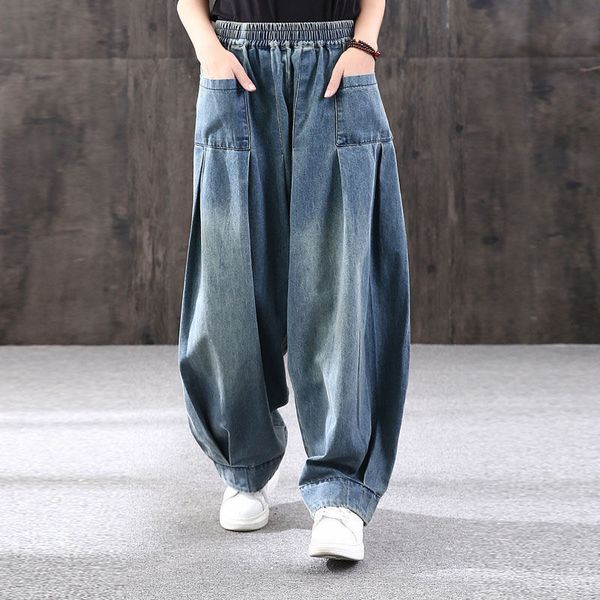 

20212021 sping autumn new loose jeans women denim casual cross pants female vintage retro harem pants trousers bloomers, Blue