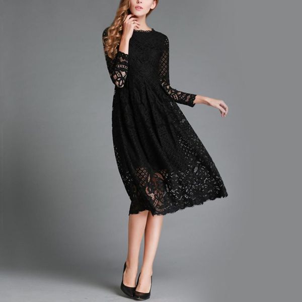 

casual dresses lady autumn lace women long sleeve slim formal dress midi work mt1689, Black;gray