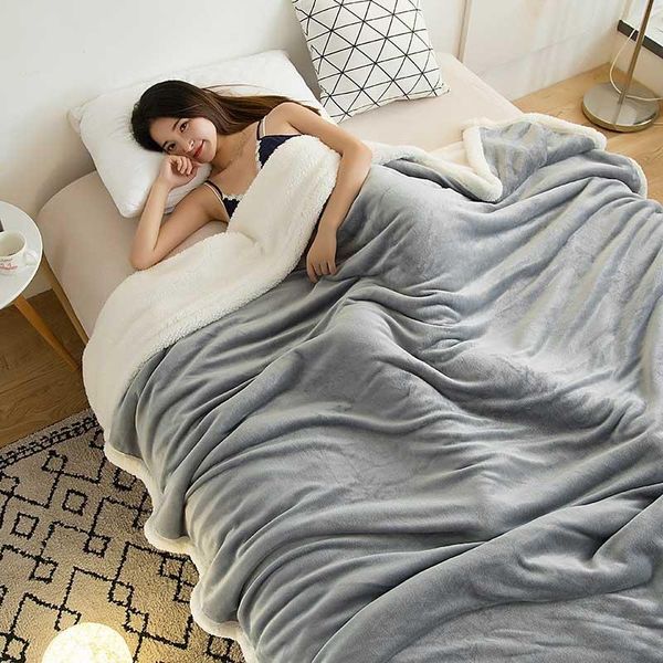 

blankets double thicken lamb cashmere blanket for bed sofa winter warm cozy throw office cover coral fleece bedspread