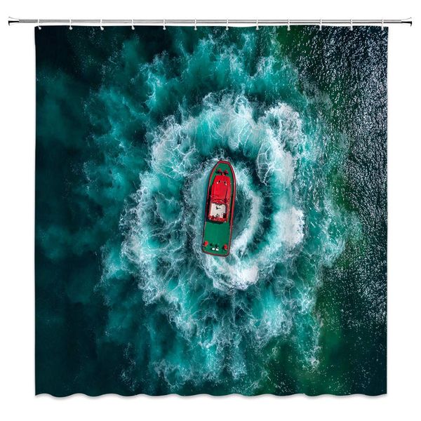

ocean theme shower curtain voyage huge waves yachts in the deep blue ocean,70x70 inch polyester fabric bathroom accessories