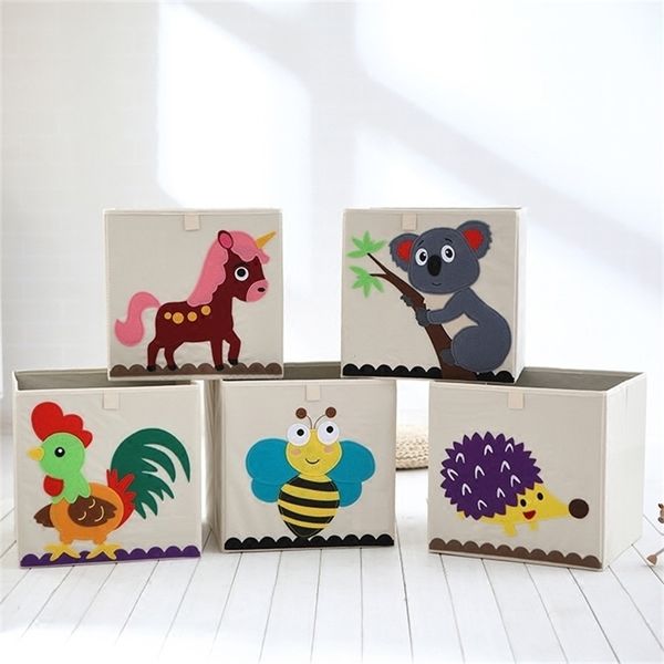 3D bordar animal desenhos animados dobrável grande caixa de armazenamento para brinquedos de criança classificando a caixa de roupa do organizador da caixa de armazenamento do livro 210922