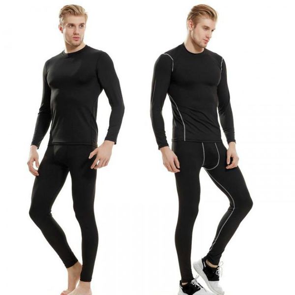 

winter men long sleeve two piece training suit quick dry basketball running football sportswear suits gym clothing, White;black
