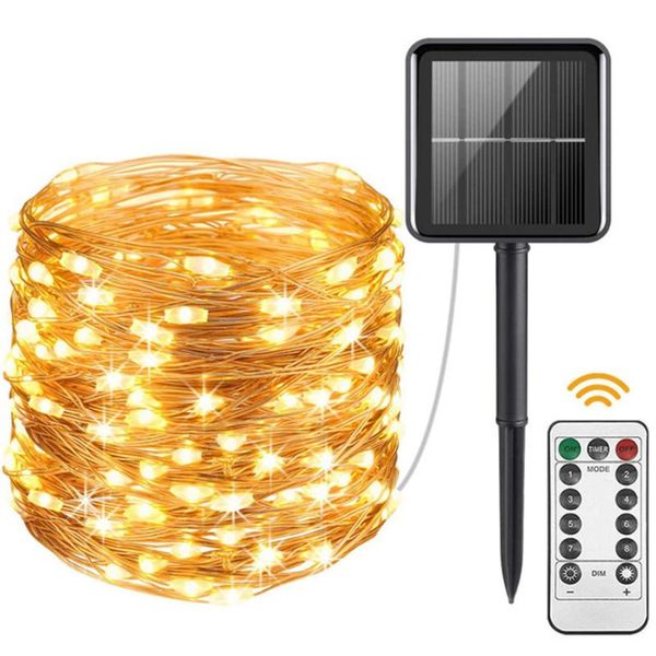 

solar powered copper wire fairy string lights with remote control outdoor christmas garland light for garden wedding party led strings