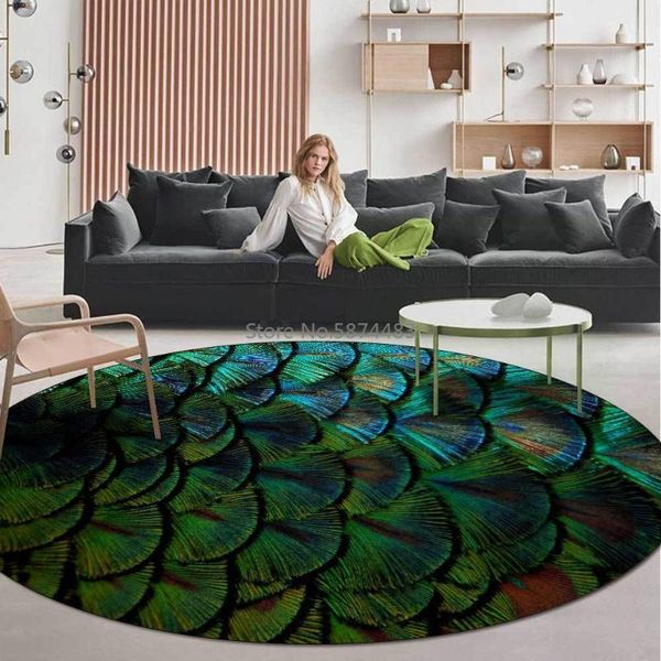 

fashion retro dark green feather stitching living room bedroom hanging basket chair round floor mat carpet carpets