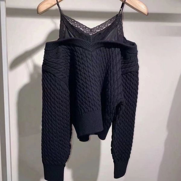 

sweater 2021 spring and autumn fashion all-match pullover lace stitching loose women yt3z, White;black