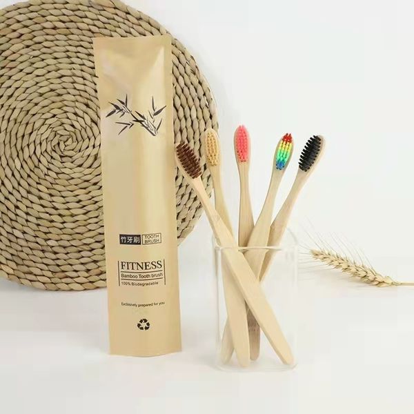 

100pcs eco friendly bamboo resuable toothbrushes portable wooden soft tooth brush