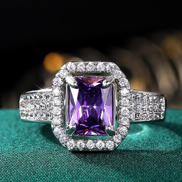 

wedding rings huitan personality bridal ceremony party with purple cubic zirconia good quality elegant statement for women, Slivery;golden