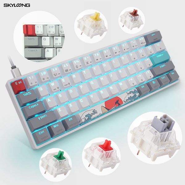 

skyloong mechanical keyboard usb wired led backlit axis gk61 sk61 61 keys gaming mechanical keyboard gateron switches gamer kitshello