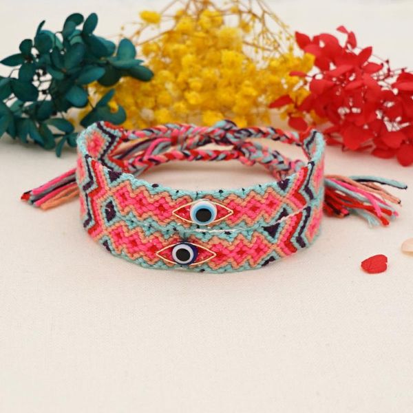 

beaded, strands handmade original cotton braided inlaid lucky eye bracelet female bohemian ethnic style literary elastic, Black