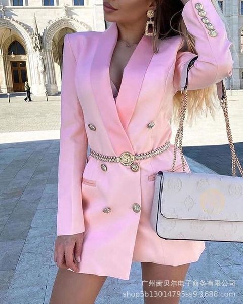 

women's suits & blazers women double breasted button blazer jacket coat outwear style pink suit fashion casual v neck full sleeve, White;black