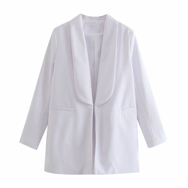 Sólido branco lapela moda blazer para escritório senhora bolsos casuais outwear mulheres streetwear vintage menina 210430