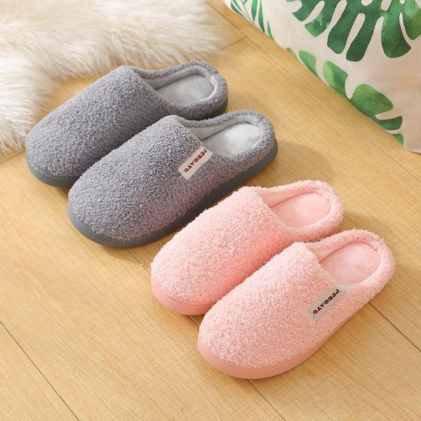 

women slippers bottom soft home shoes cotton men indoor slip-on bedroom slides comfortable for couple, Black