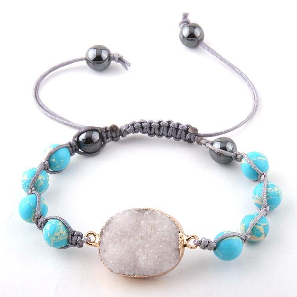 

charm bracelets fashion beautiful white druzy link handmade natural stone beads wrap & bangles, Golden;silver