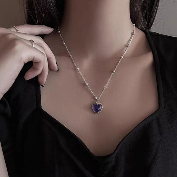 

chokers korean warm discoloration love heart shape necklace peach color preserving titanium steel clavicle chain for women vintage, Golden;silver