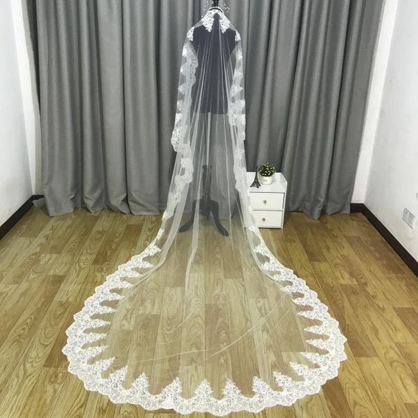 

bridal veils 3m long wedding veil full decal applique edge one layer cathedral two uses with comb tulle no sequin, Black
