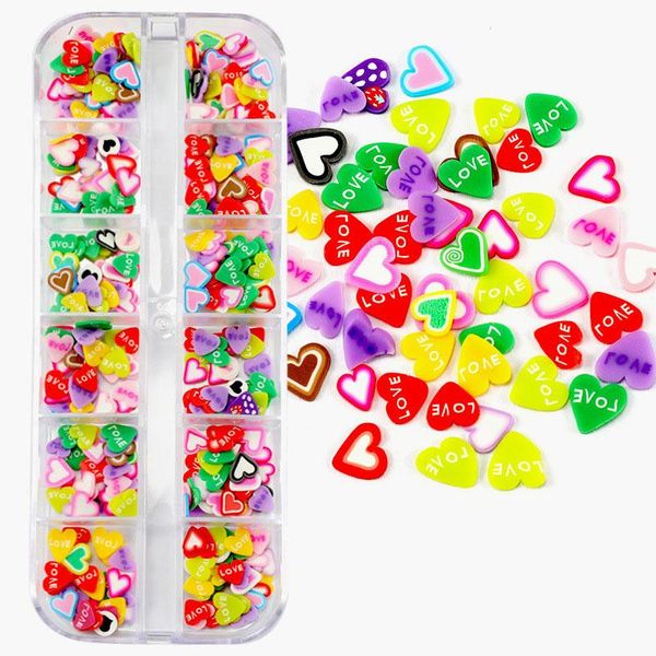 

nail art decorations 1 box heart shaped slices piercing acrylic fruit pieces colorful resin gems charms for uv gel accessories, Silver;gold