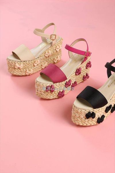 

298 special original price: the honeymoon popular sweet rattan muffin sandals yw, Black