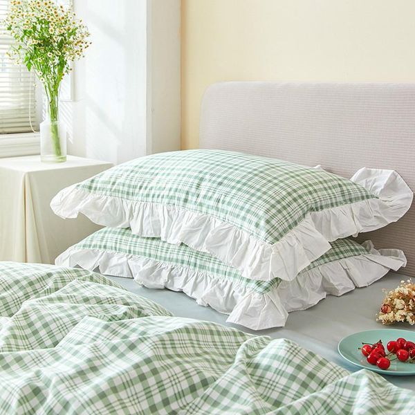 

pillow case cilected ins girl heart lotus leaf pillowcase simple plaid korean small fresh lace cotton floral cushion cover 2pcs