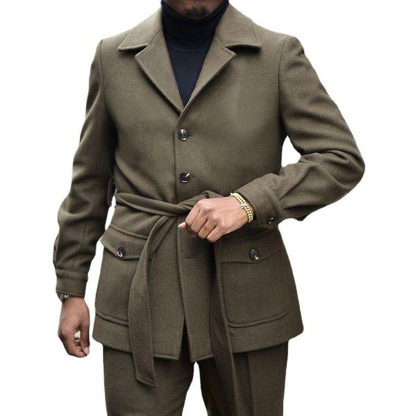 

men's trench coats fashion men woolen coat autumn winter single breasted cold resistance mid-long lapel wool windbreaker mens, Tan;black