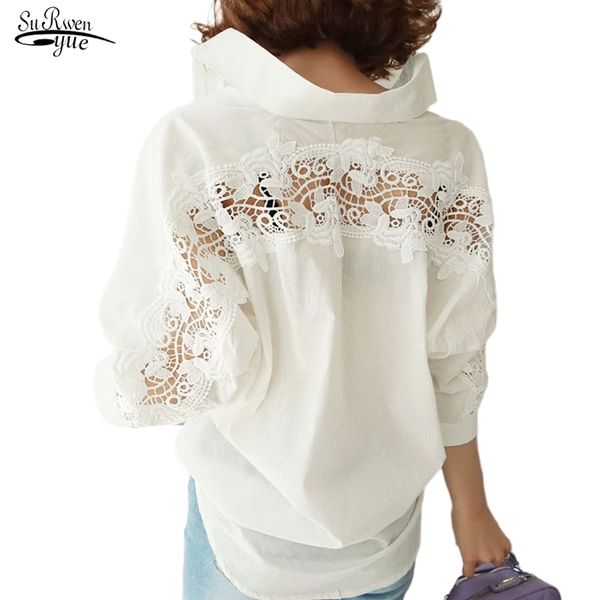 

fashion women autumn backless hollow out lace blouse shirt ladies casual loose white office 1310 40 210521