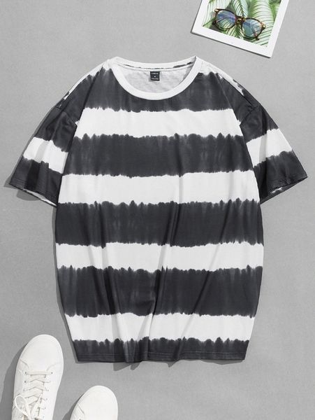 

men striped print tie dye round neck t-shirt u6ff#, White;black