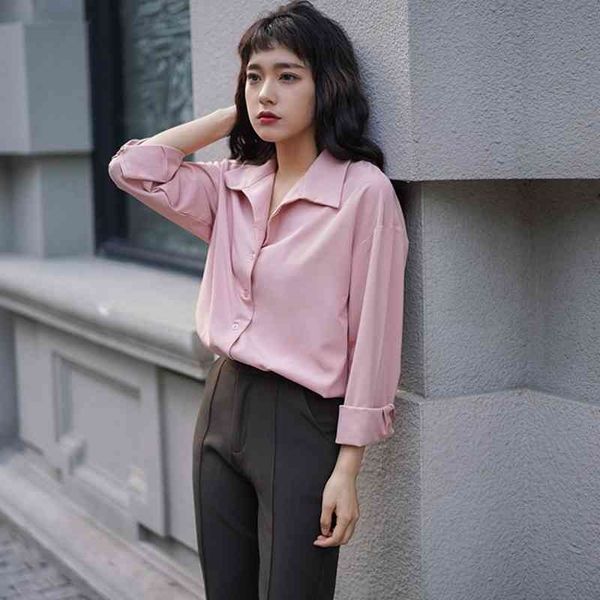 

verhellen korean solid white chiffon blouse office shirt blusas mujer de moda summer women shirts 210706