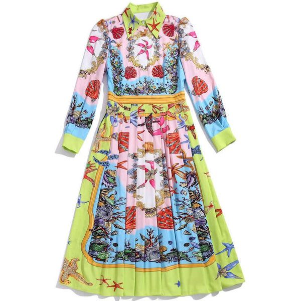 

casual dresses autumn and winter women's dress retro printing luxury beads nail diamond lapel long sleeve mid-length fashion vestidos, Black;gray