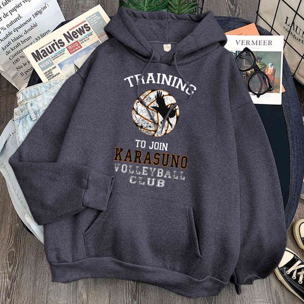 

harajuku karasuno fly high print men's wool sweatshirt casual hoodie vintage cartoon hoodie hip hop sweatshirt, Black