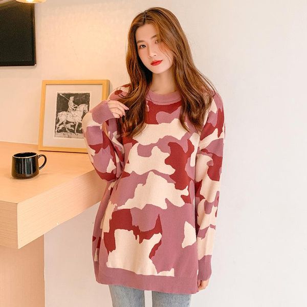 

women's sweaters clothing sweaters&jumpers fall/winter camouflage pullover sweater female loose long large size outer wear, White;black