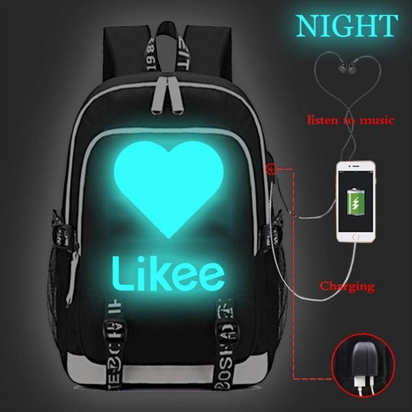 

likee usb backpack students school bags luminous charging travel teenagers boys girls kids rucksack