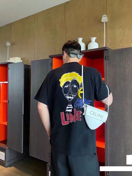 

summer new cross crayon printed cotton short t-shirt men's ins trend half sleeve women's, White;black