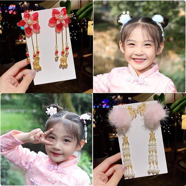 

vintage hairpins girls women acrylic flower pompom ball tassel hair clips cosplay pins headwear accessories ornaments, Slivery;white