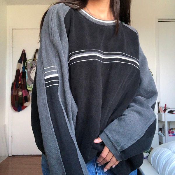 

women's hoodies & sweatshirts casual long sleeve pullovers contrast patchwork grunge harajuku y2k korean women sweetshirts autumn winte, Black