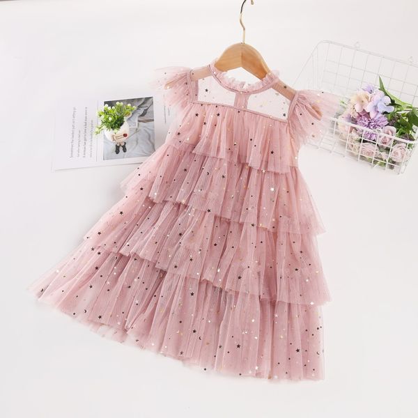 Mädchen Feenkleid Stern Pailletten Kuchen Netz Gaze Kinder Bouffant Rock Prinzessin Kinder es für Mädchen 210515