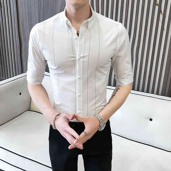 

t shirts british summer style simple striped the shape of 2021 men's clothes half sleeve man's shirt thin casual fit blouse homme, White;black