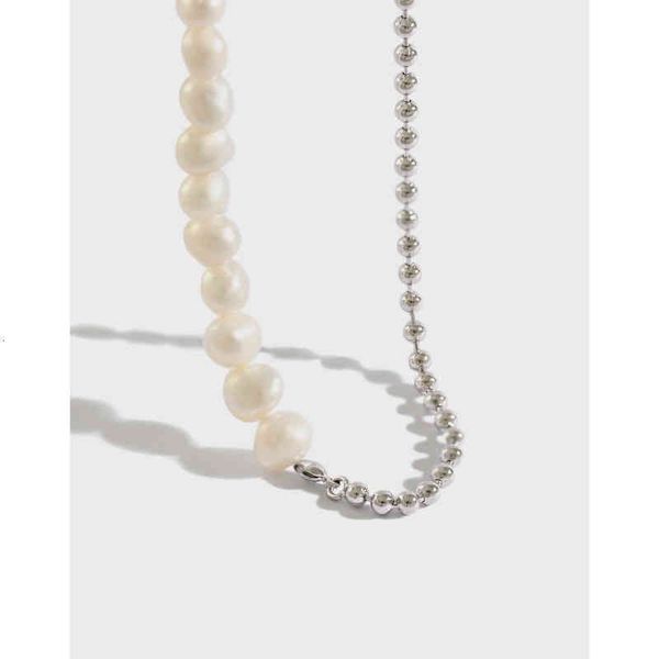 

yh052 korean s925 sterling silver necklace baroque freshwater pearl round bead chain splicing female clavicle neck