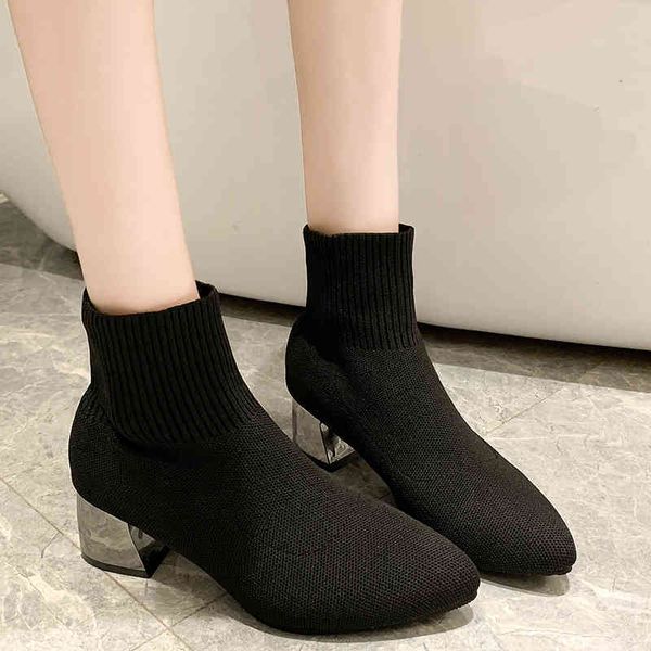 

boots fashionable and ankle boots, high heels, thick, with elastic, , stuffed, pointy beak, plus size, autumn vkq6, Black