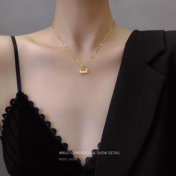 

pendant necklaces ychm korean lock choker necklace stainless steel chain for women bag box jewelry, Silver