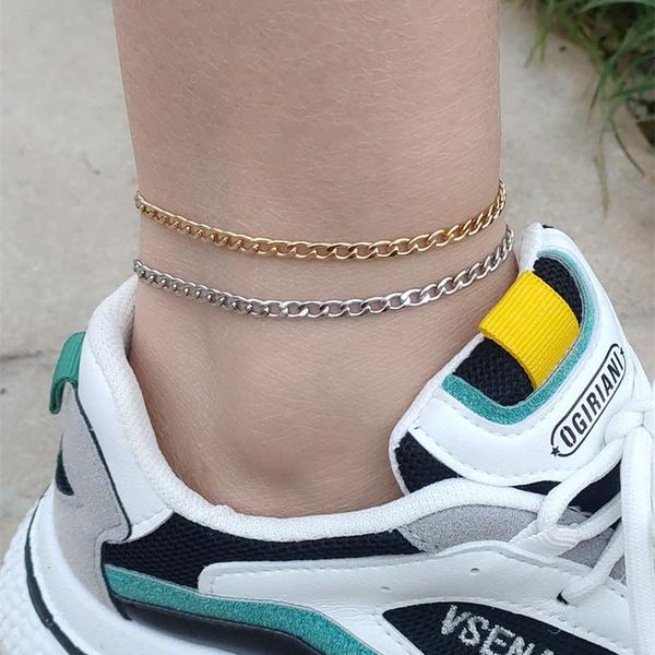 

anklets cuban link chain for women hip hop jewelry stainless steel bizuteria damska 4mm curb tobilleras gold anklet men, Red;blue