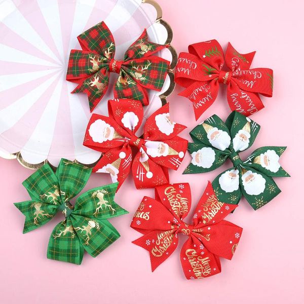 

hair accessories 6pcs/lot 3.5inch christmas snowflake grosgrain ribbon bows with clip gingerbread man hairpins clips 074, Slivery;white