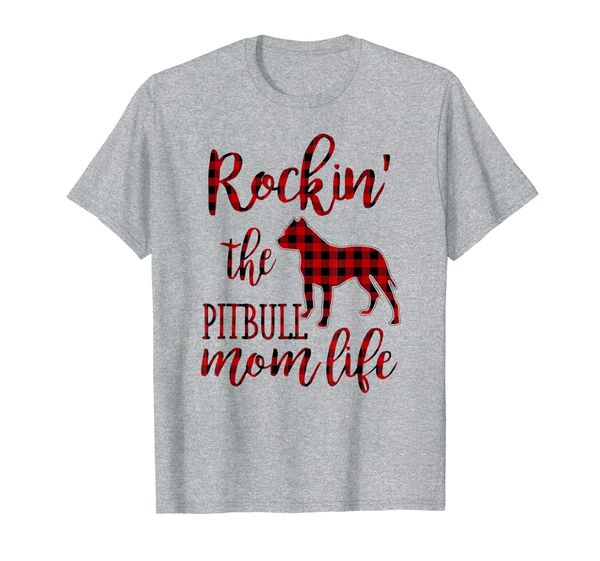 

rockin' the pitbull mom life red plaid t-shirt, White;black