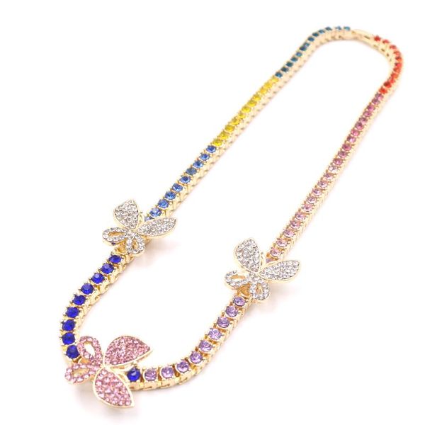 

pendant necklaces 5.5mm 1row tennis 2021 fashion rhinestone hip hop necklace out chain 3 butterfly shiny women gift, Silver