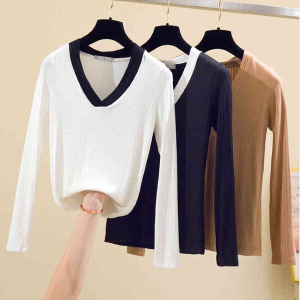 

women's t-shirt shintimes club v-neck female long sleeve autumn winter korean style clothes t women tee femme 8ud6, White