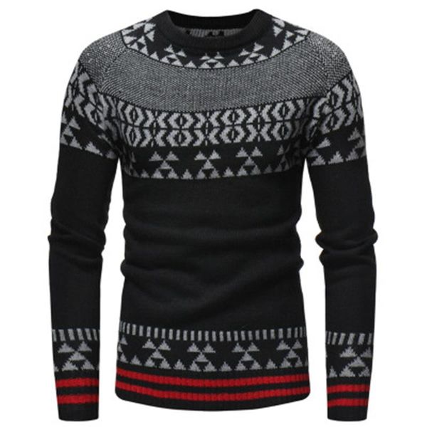 

mens jacquard knitting sweaters fashion ethnic style long sleeve round neck pullover sweater designer male spring slim casual bottoming top, White;black
