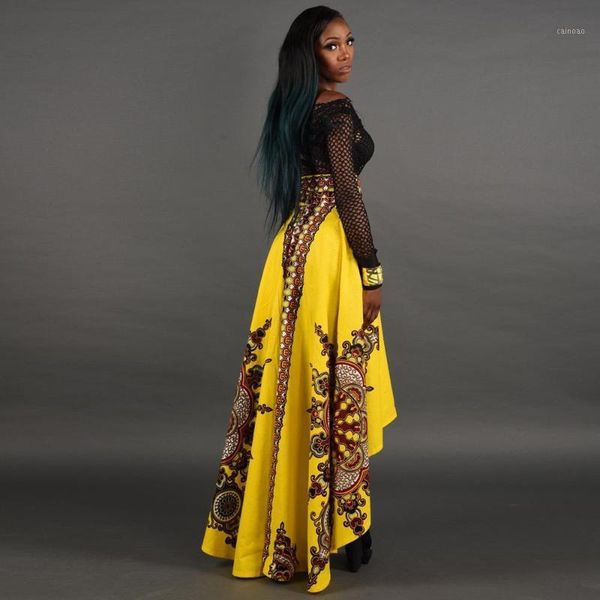

skirts african women's printed summer boho lace long beach ball gown evening party maxi skirt, Black