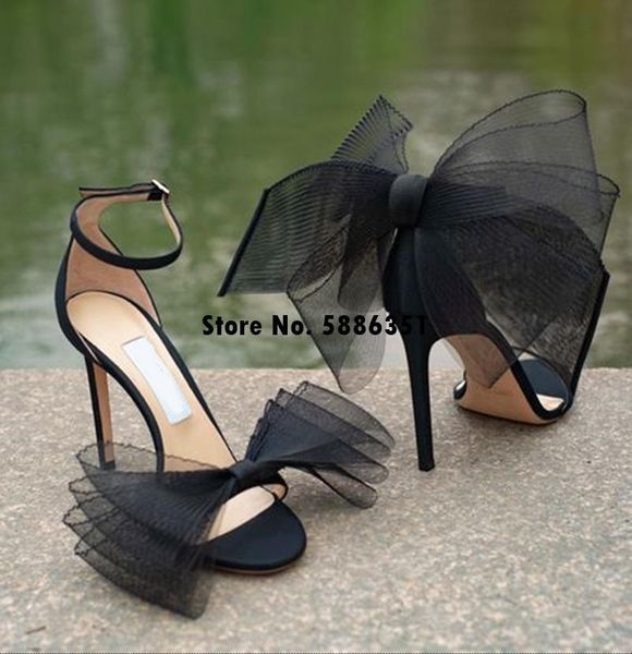 

women high heel sandals big bow ankle strap shoe gladiator buckle, Black