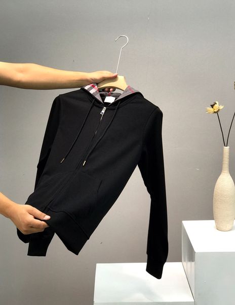 

20ss retro sports casual hoodie men sweatshirt youth must collar stitching contrast oversized zipper windproof exquisite chest embroidery, Black