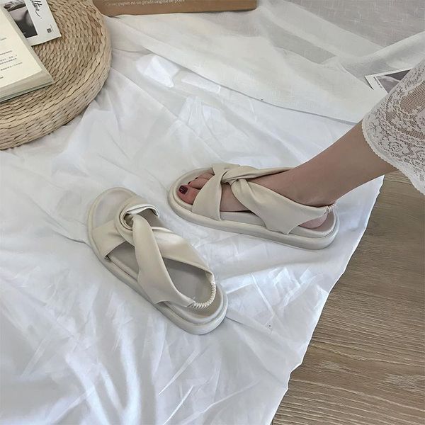 

sandals summer roman sandal fairy style flat and thick soles comfortable students can go with everything, Black
