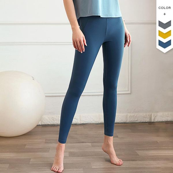 

yoga outfit pure color fitness leggings women peach hip pants high rise sports elastic tight running gym pant
